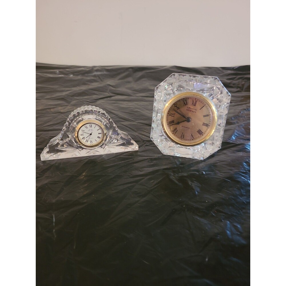 2 Glass Crystal Small Quartz Desk Furniture Mount Clocks Royal Gallery & Crystal